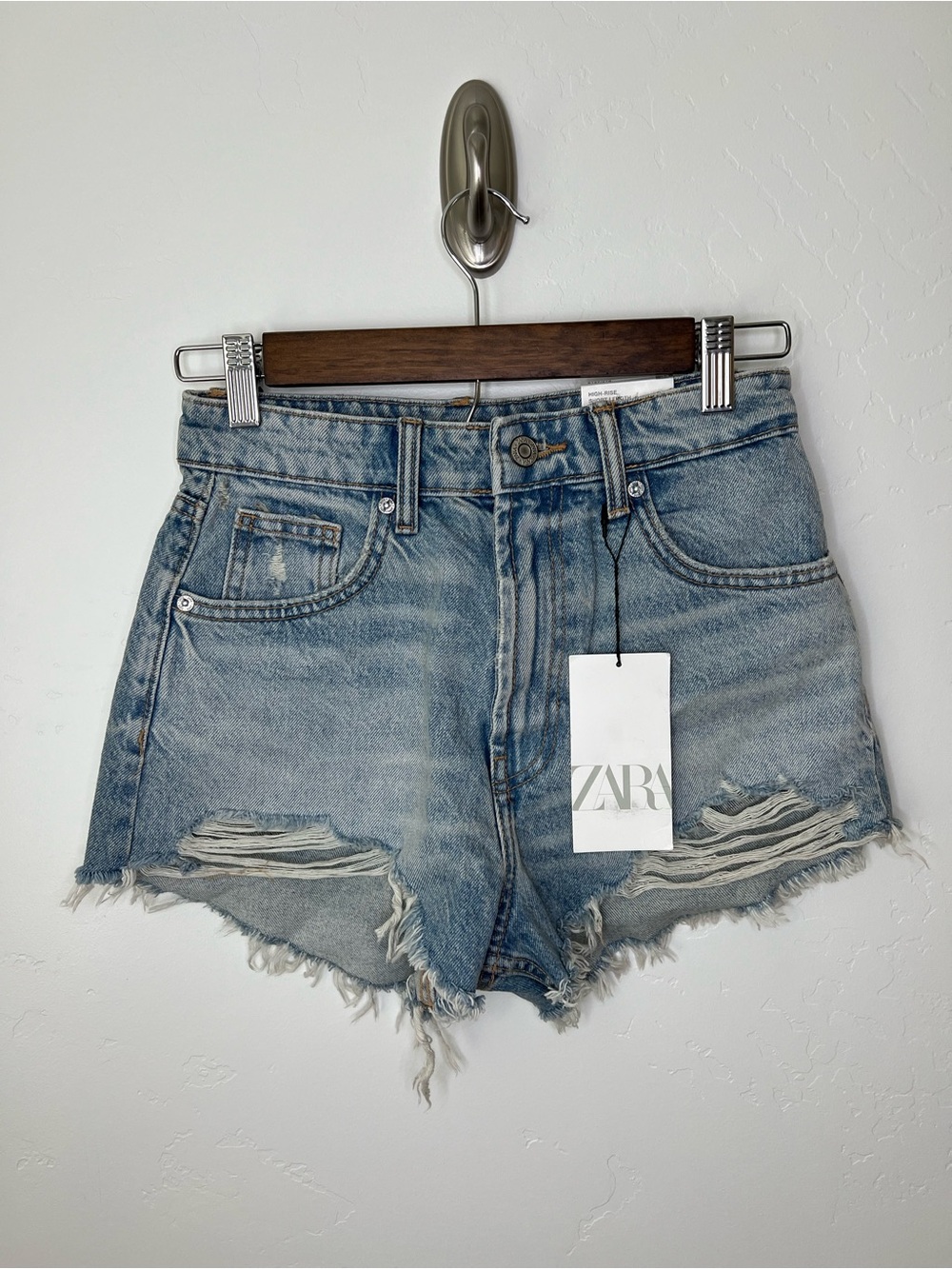 Zara Distressed Light Wash Denim Cutoff Shorts